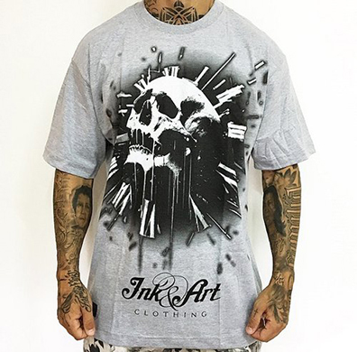 Camiseta Ink & Art Skull Clock Cinza
